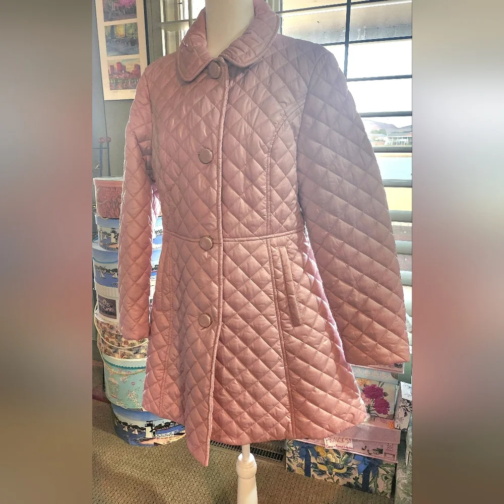 Kate Spade Pink Big Bow Rose Quilted, Lined Coat 13" deep pockets Size Large - Picture 9 of 10